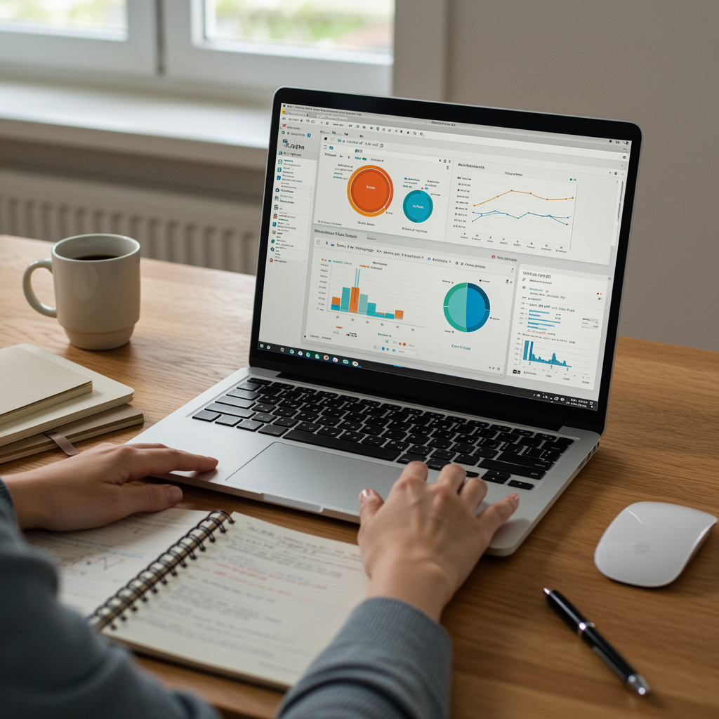 Persona trabajando con Excel en su portátil en un entorno doméstico, analizando datos con gráficos y herramientas avanzadas.