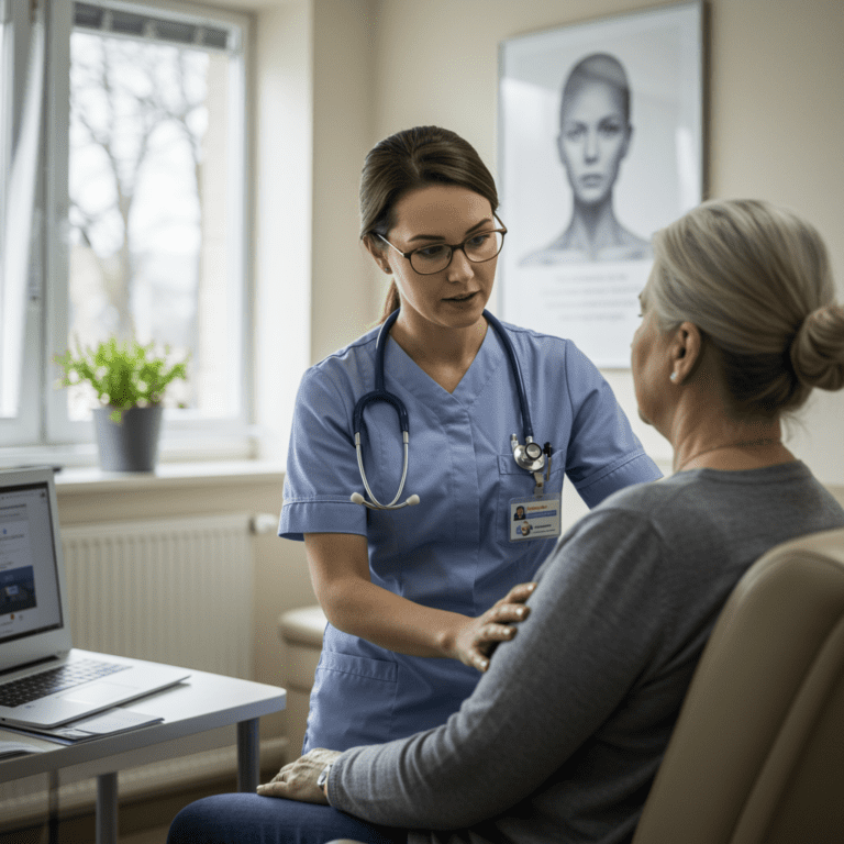 Enfermera ofreciendo apoyo a paciente en clínica de salud mental