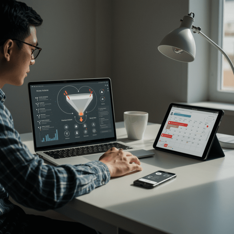 Especialista de ventas viendo su planificación de reuniones en el calendario.