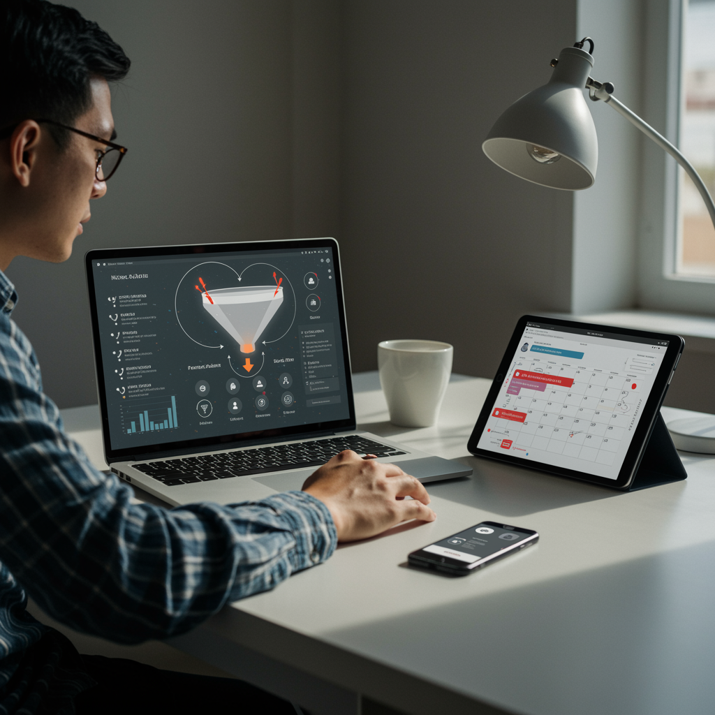Especialista de ventas viendo su planificación de reuniones en el calendario.