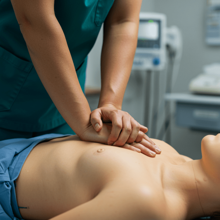 Profesional de la salud realizando reanimación cardiopulmonar (RCP).