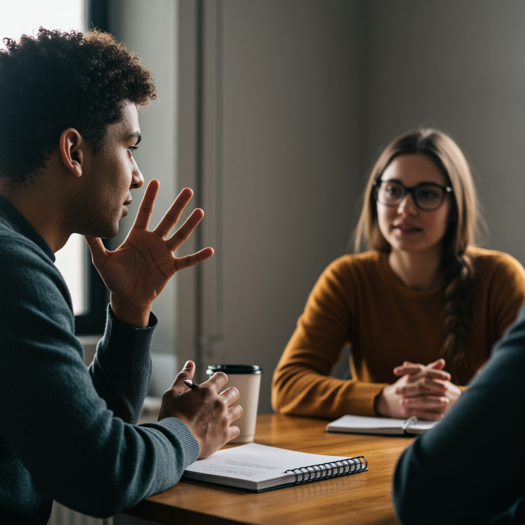 Persona demostrando inteligencia emocional en una conversación laboral