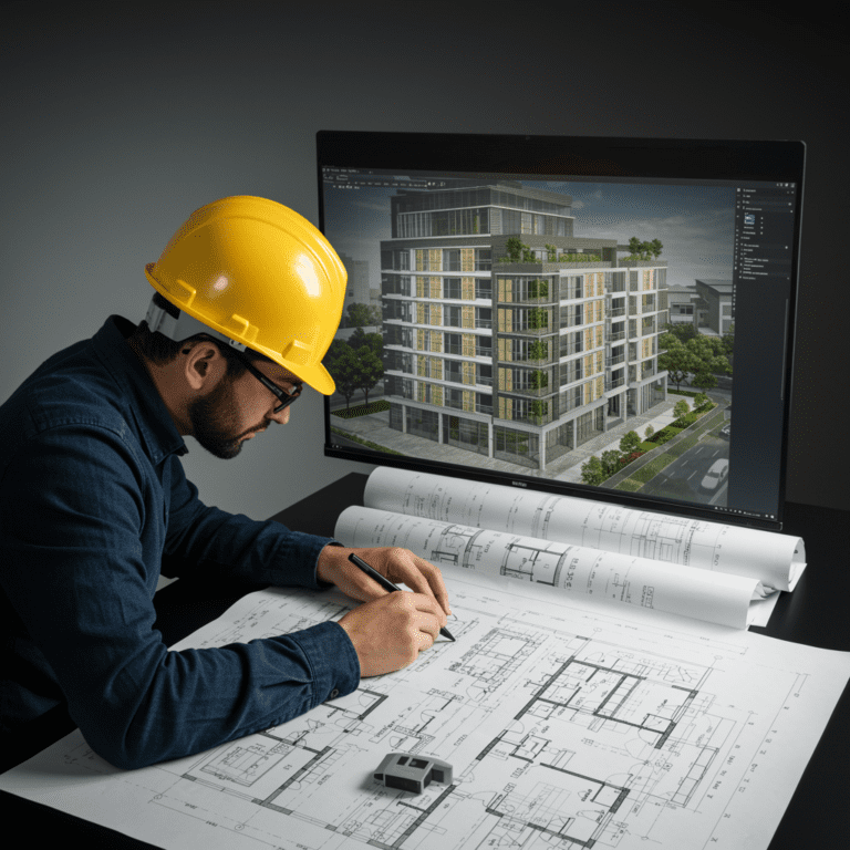 Uso de Revit en entorno BIM para modelado de información de edificios.