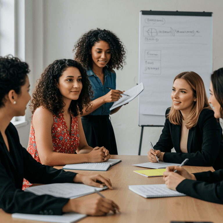 Grupo diverso en un taller sobre igualdad de género.