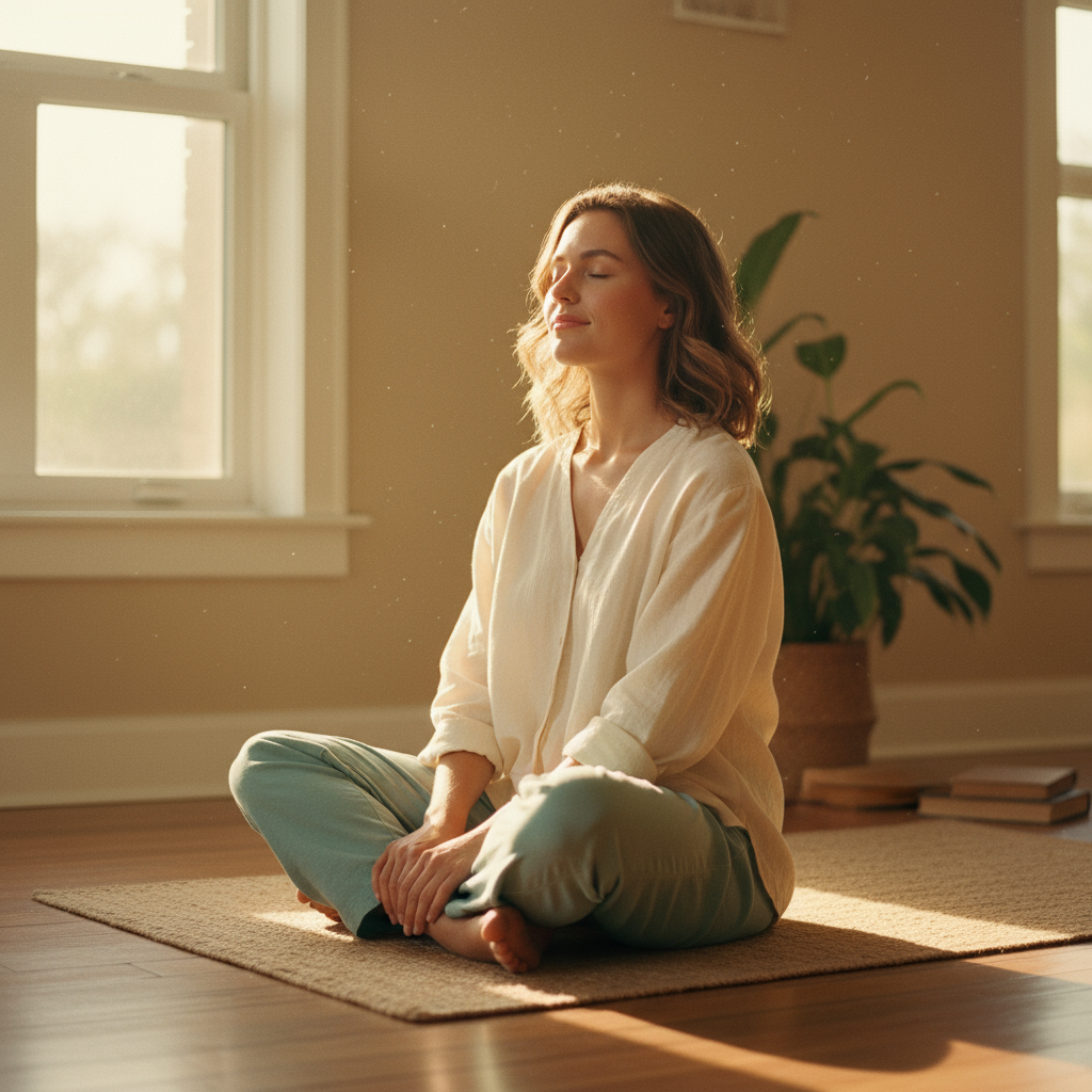 Fotografía realista que refleja técnicas de autocuidado y bienestar emocional frente a situaciones estresantes.